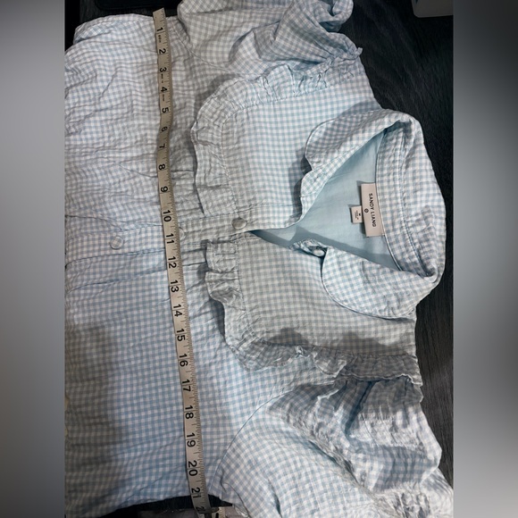 Sandy Liang Gingham Square Ruffle Yoke Botton Front Dress Tiered Coastal Cottage - Picture 12 of 13